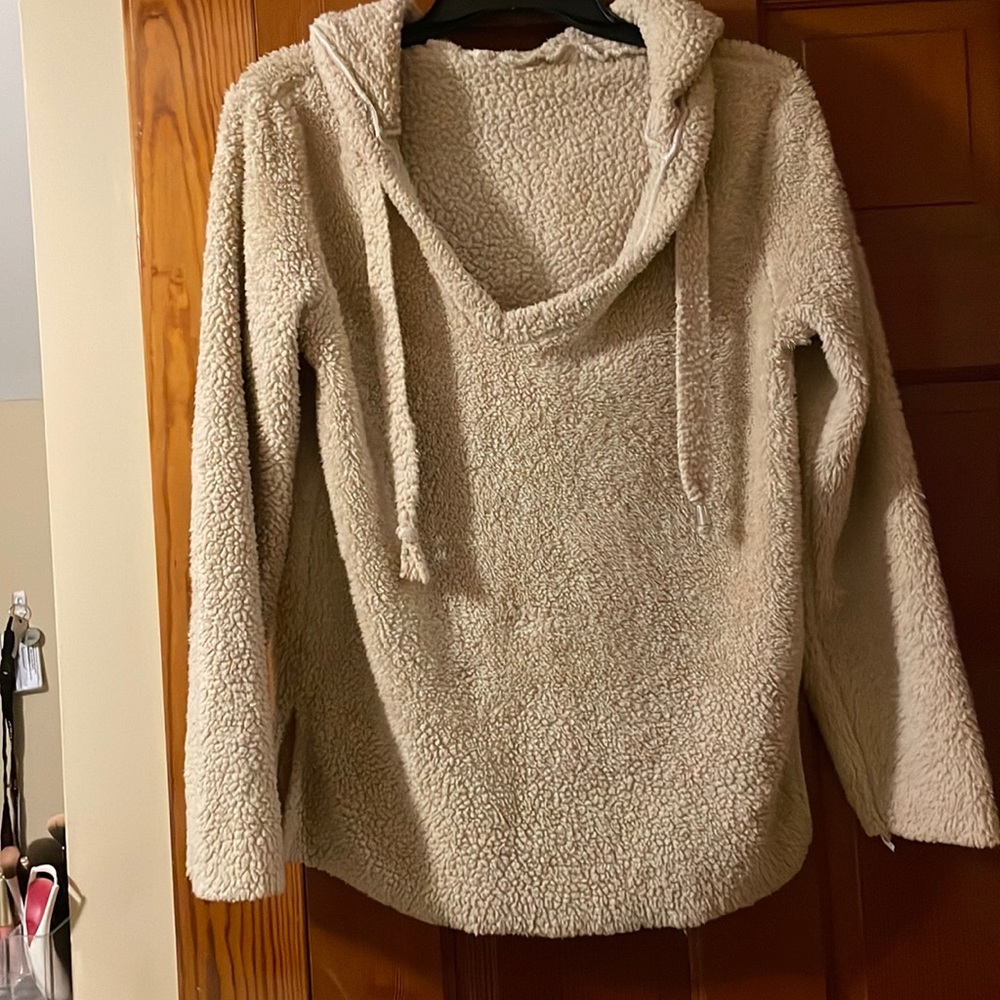 Tan Hooded Red Sweater